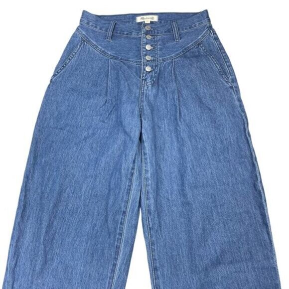 MADEWELL Tapered Yoke High Rise 80s Button Fly Jeans Size 25 Blue Steinbeck Wash - Picture 4 of 7